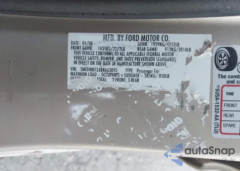 2008 Mercury Milan I4 from USA, damaged, VIN 3MEHM07Z58R663893